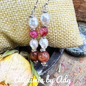 Silver statement charm adorned Indian agate earrings